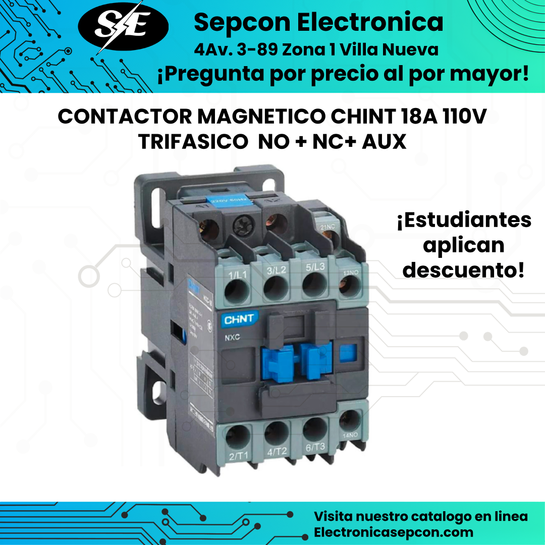 Contactor Magnético CHINT 18A 110V Trifásico NO + NC+ AUX