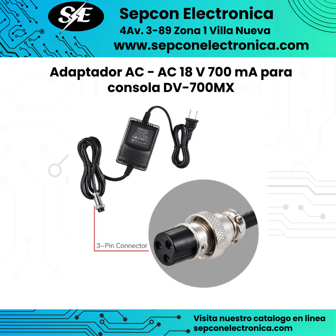 Adaptador AC-AC 18V 700mA para Consola de Audio DV-700M
