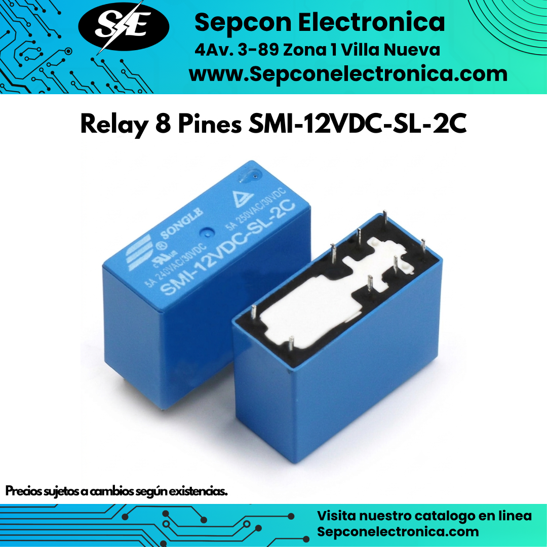 Relay Songle 8 Pines 12VDC 5A SMI-12VDC-SL-2C DPDT