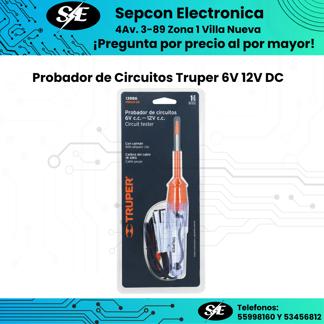 Probador de Circuitos Truper 6V 12V DC 13986