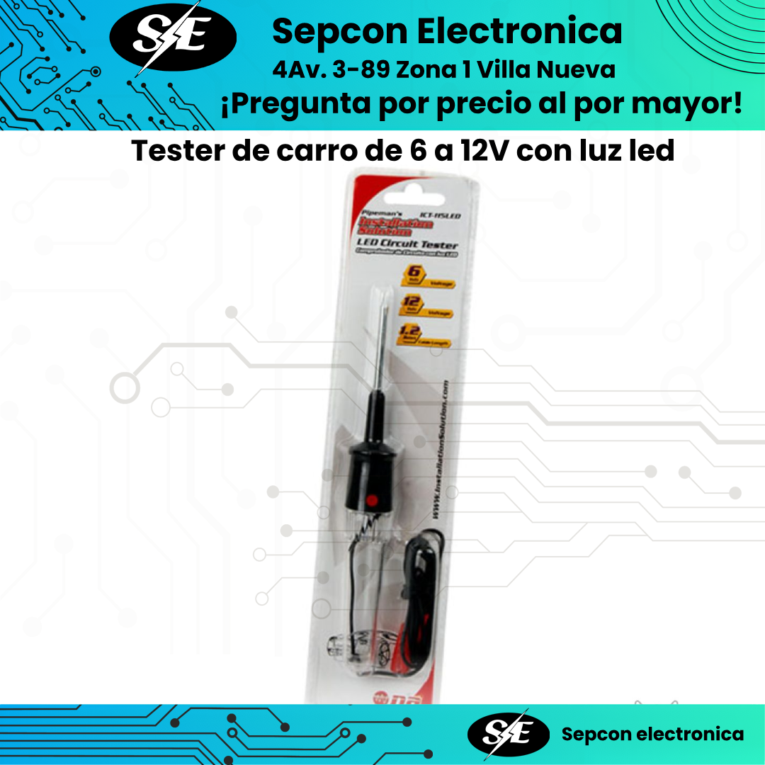Tester de Voltaje para Carro de 6V a 12V con Luz LED