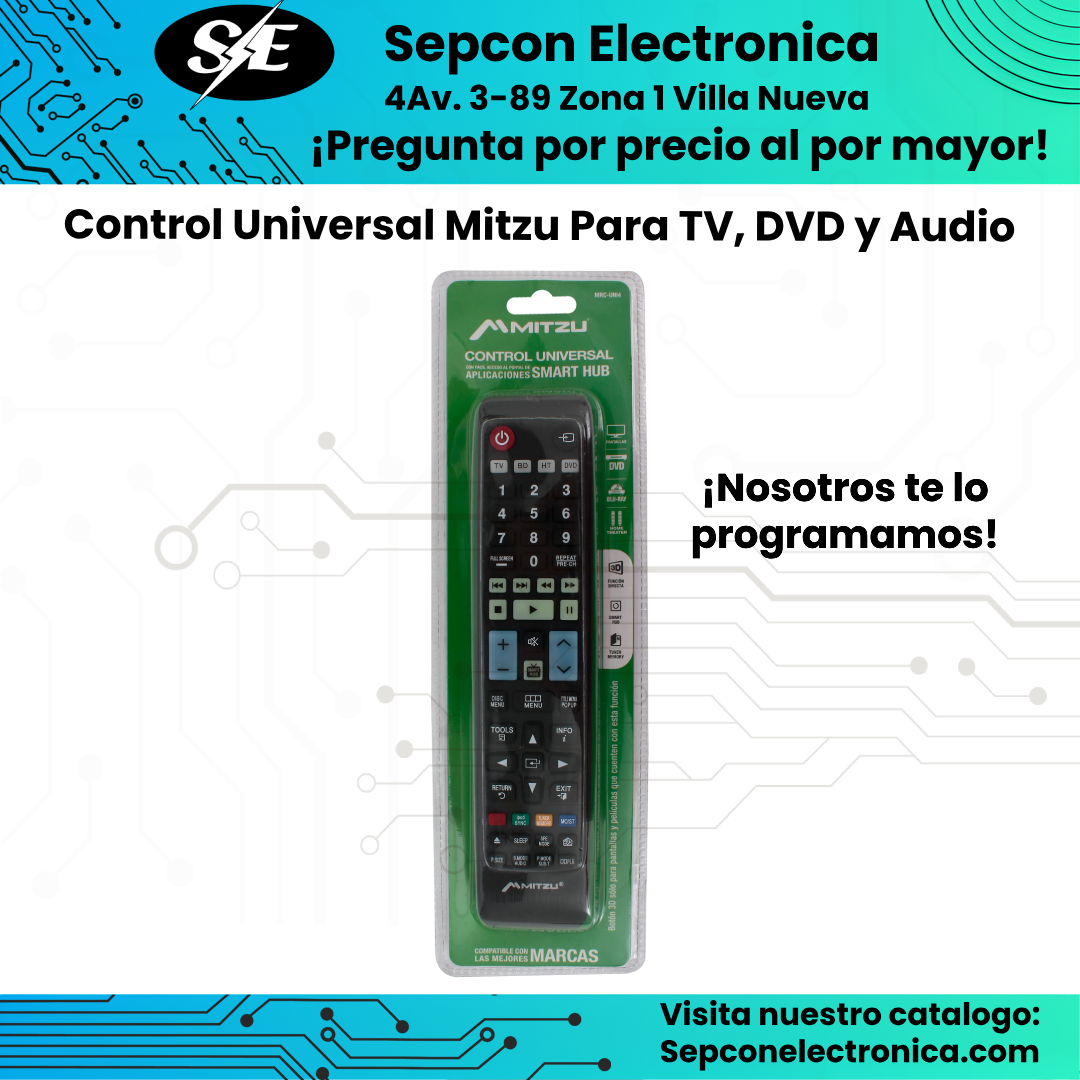 Control Remoto Universal Mitzu para TV, DVD y equipos de Audio