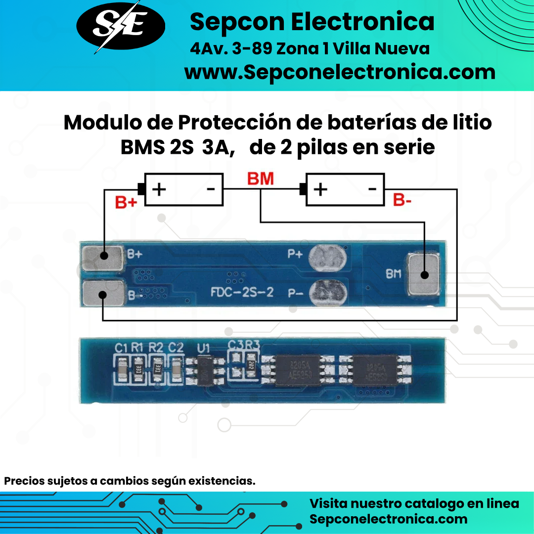 Modulo de Protección de baterías de litio BMS 2S 3A, de 2 pilas en serie