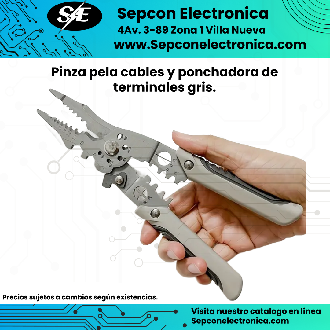 Pinza pela cables y ponchadora de terminales gris