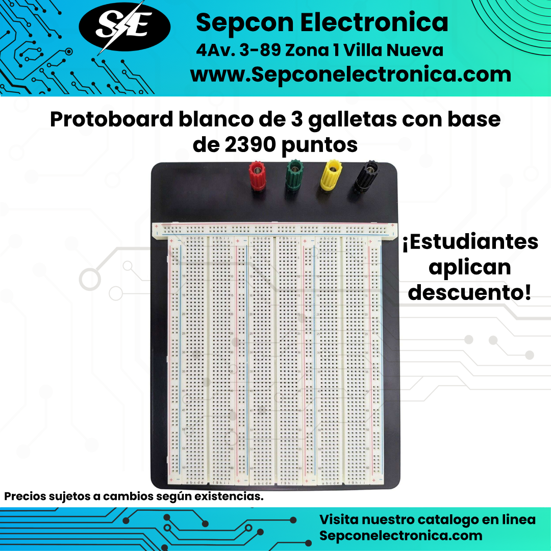 Protoboard blanco de 3 galletas con base de 2390 puntos