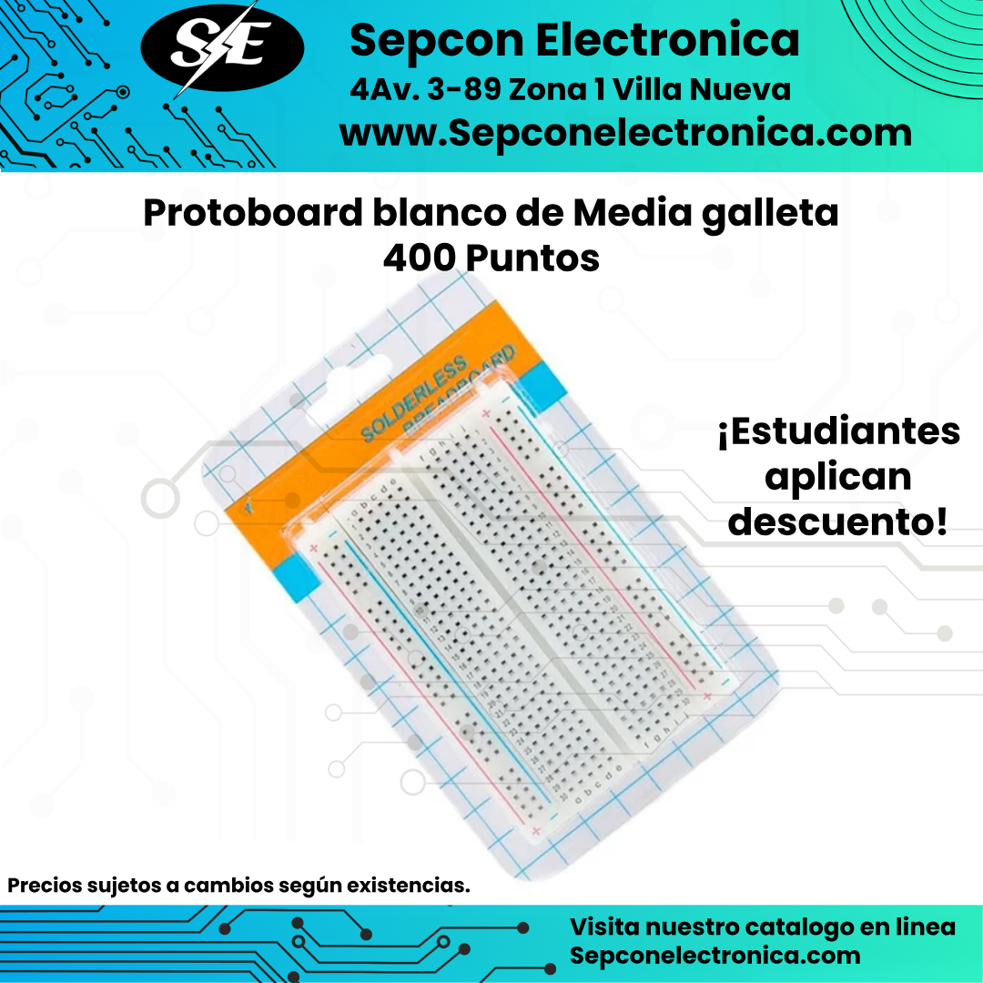 Protoboard blanco de Media galleta 400 Puntos