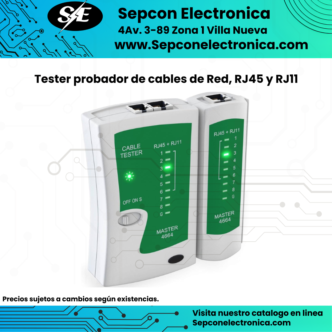Tester probador de cables de Red, RJ45 y RJ11