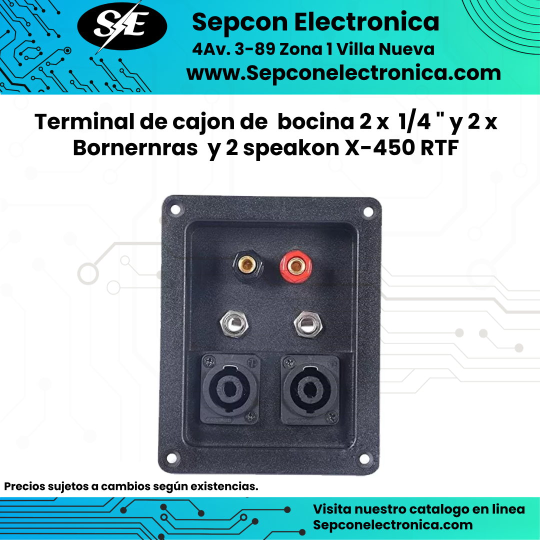 Terminal de bocina con 2 Speakon, 2 jacks de 1/4 y 2 bananas