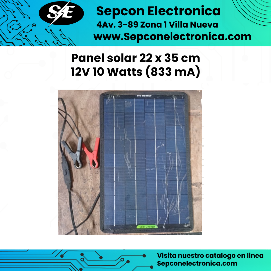 Panel solar 22 x 35 cm 12V 10 Watts (833 mA)