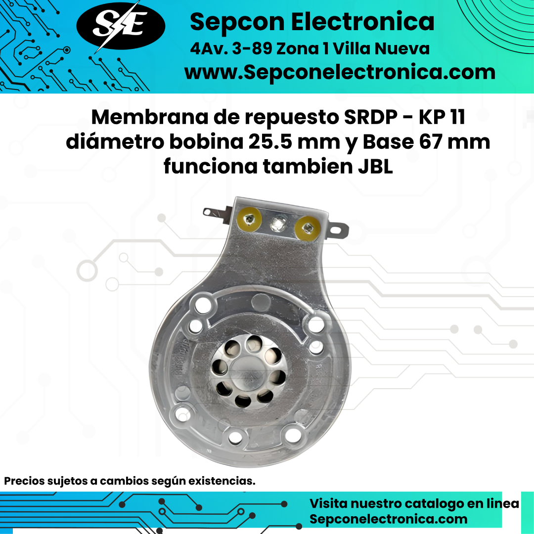 Membrana de repuesto SRDP - KP 11 diámetro bobina 25.5 mm y Base 67 mm funciona también para JBL