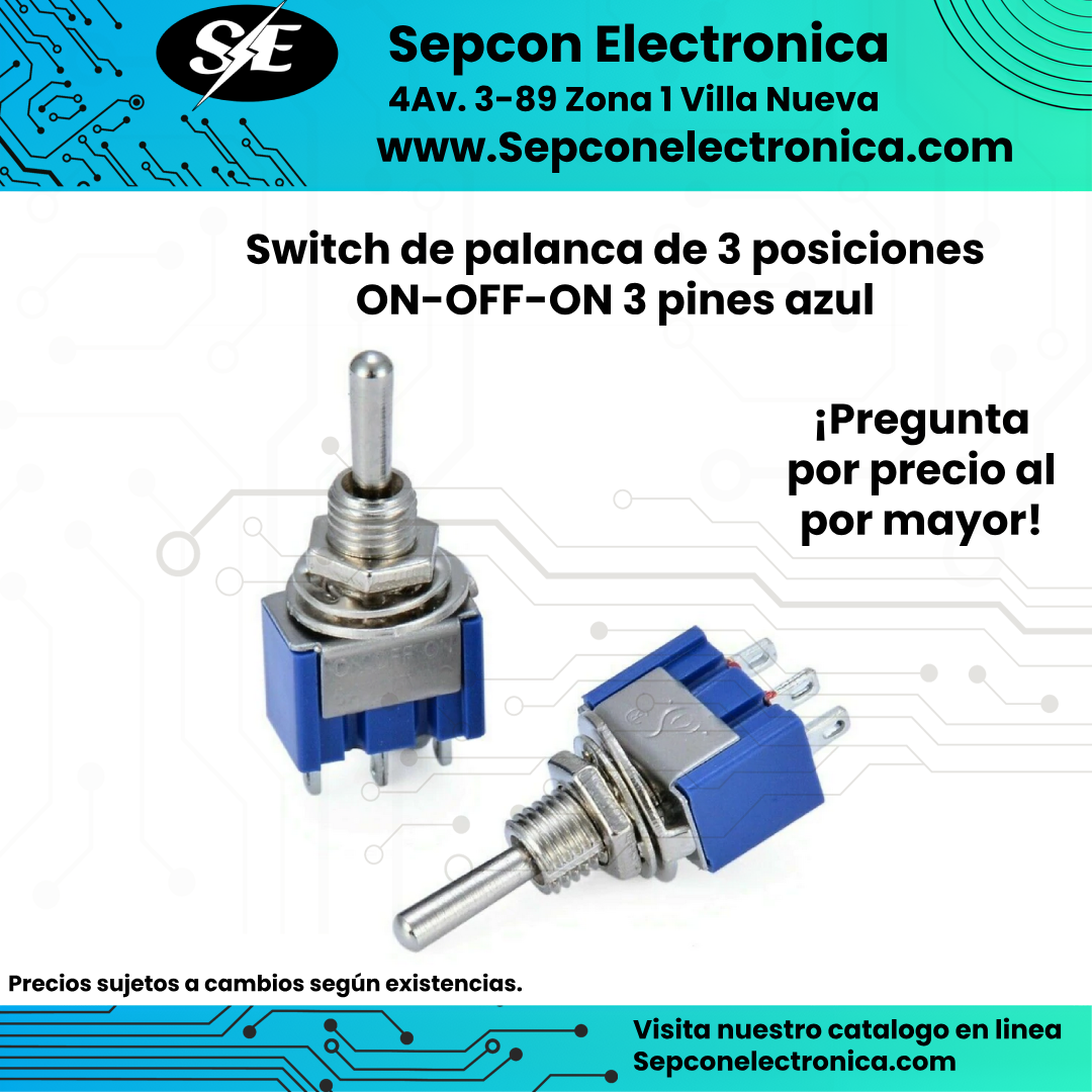 Switch de palanca de 3 posiciones ON-OFF-ON 3 pines azul MTS103