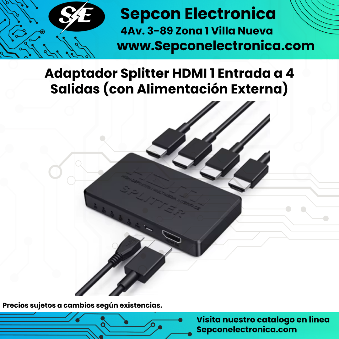 Adaptador Splitter HDMI 1 Entrada a 4 Salidas (con Alimentación Externa)
