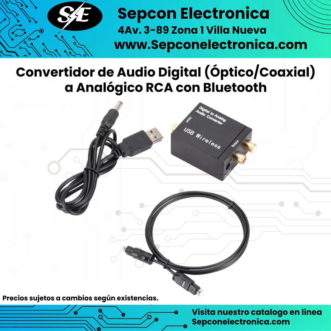 Convertidor de Audio Digital (Óptico/Coaxial) a Analógico RCA con Bluetooth