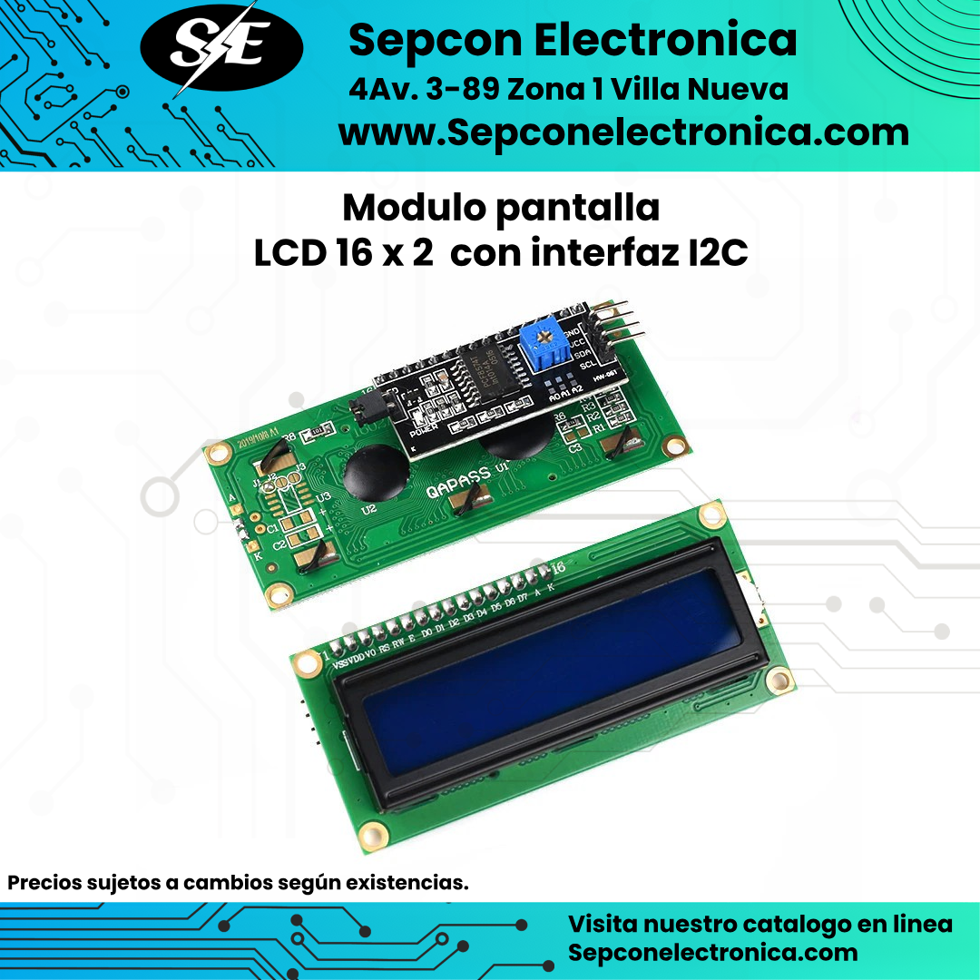 Modulo pantalla LCD 16 x 2 con interfaz I2C