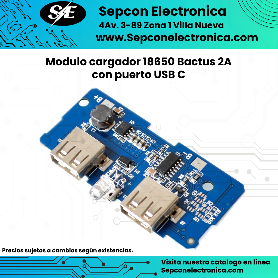 Modulo cargador 18650 Bactus 2A con puerto USB C