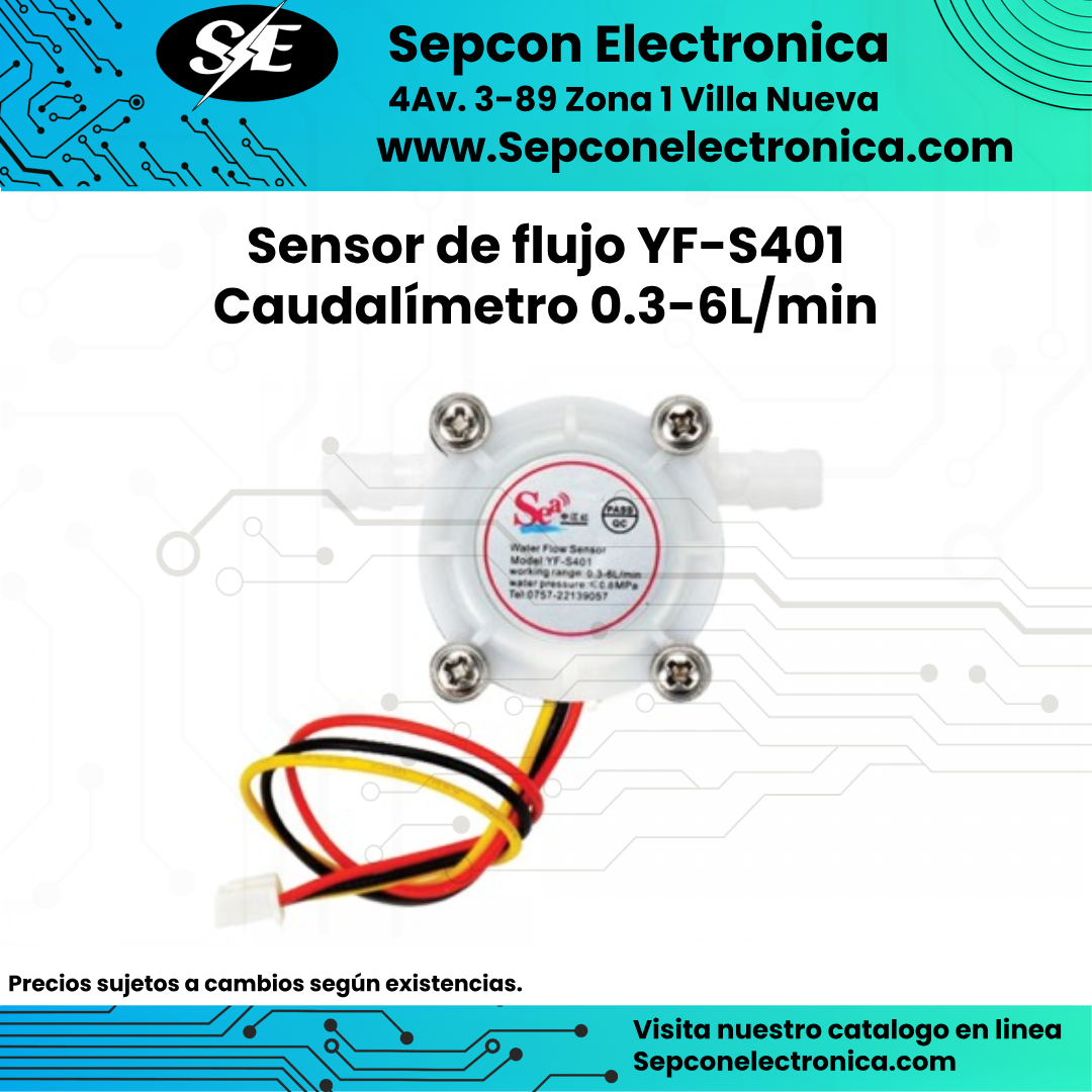 Sensor de flujo YF-S401 Caudalímetro 0.3-6L/min