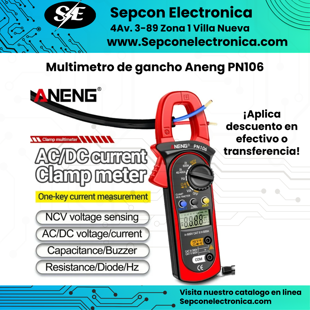 Multímetro de Pinza ANENG PN106 – True RMS, 4000 Cuentas, Auto Rango