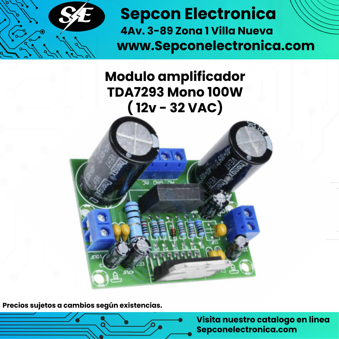 Modulo amplificador TDA7293 Mono 100W (12V - 32 VAC)