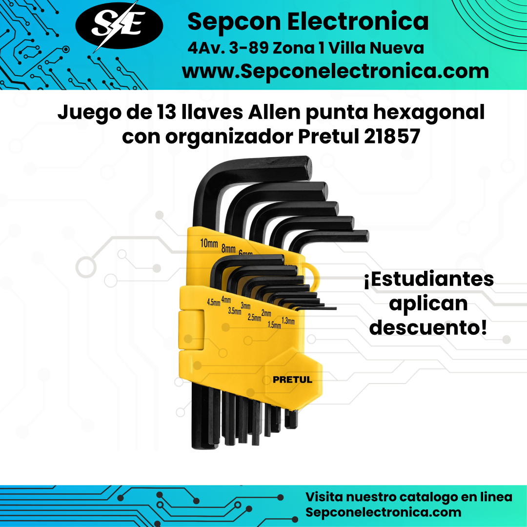 Juego de 13 llaves Allen punta hexagonal con organizador Pretul 21857