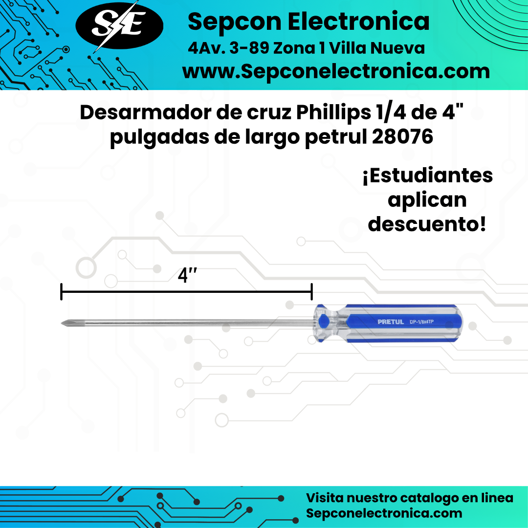 Destornillador de cruz Phillips 1/8" (4") Pretul 28076