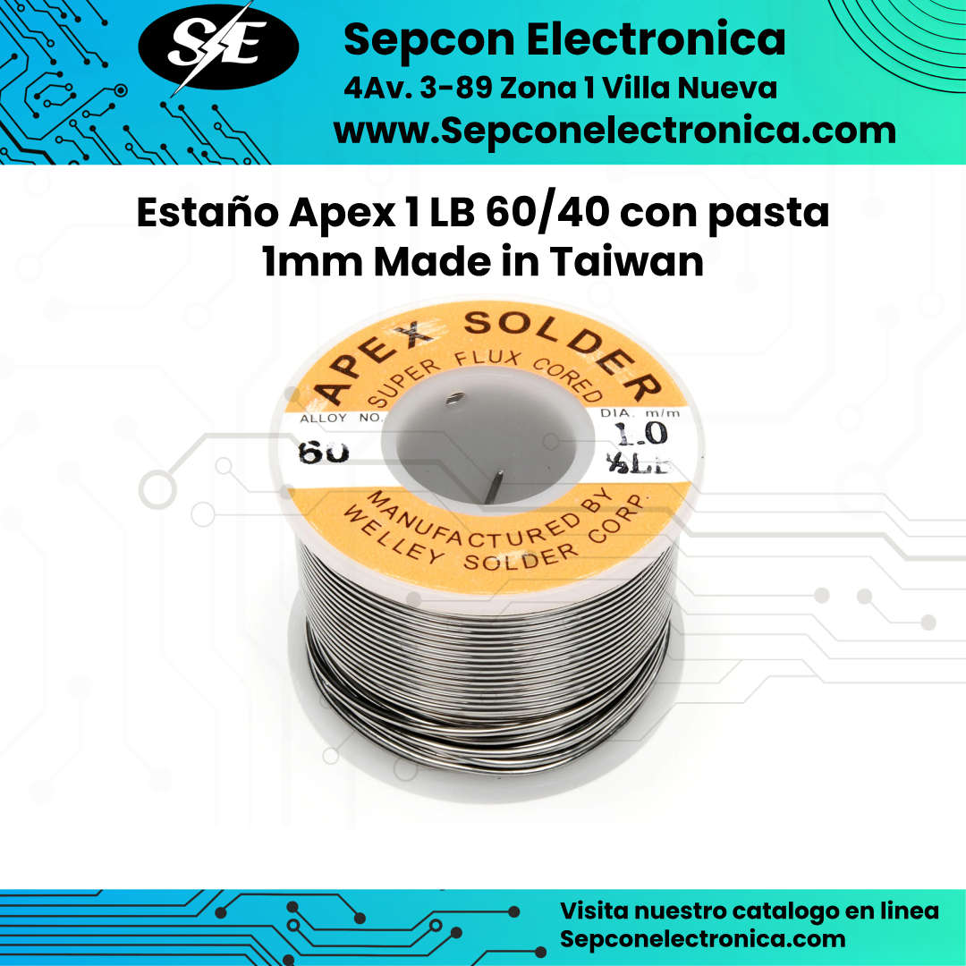 Estaño Apex 1 Lb 60/40 con pasta 1mm (120 metros aprox) (Made in Taiwan)