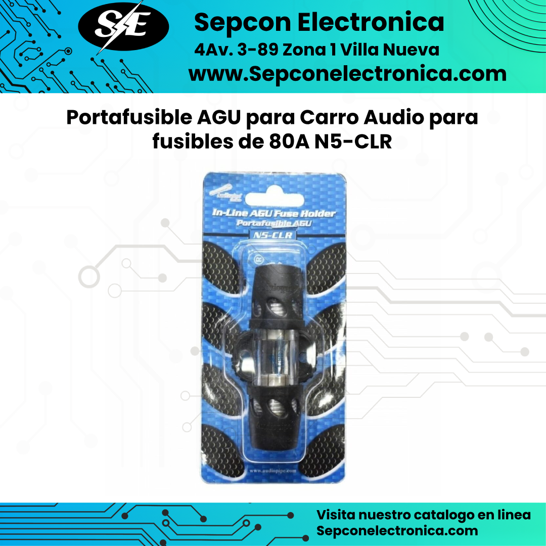 Portafusible AGU para Carro Audio para fusibles de 80A N5-CLR