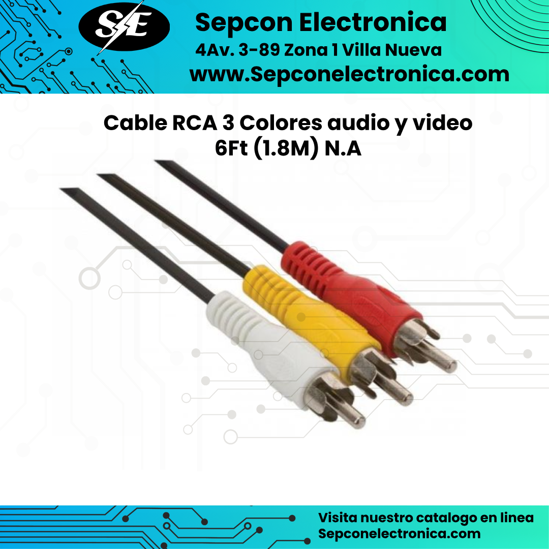 Cable RCA 3 Colores audio y video 6Ft (1.8M) N.A