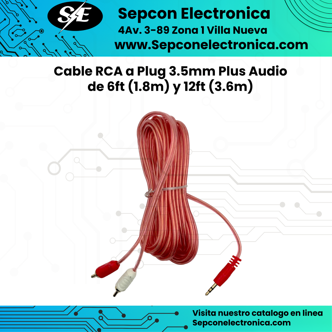 Cable RCA  a plug 3.5mm Plus Audio de Puro cobre  (1.8m) y 12ft (3.6m)