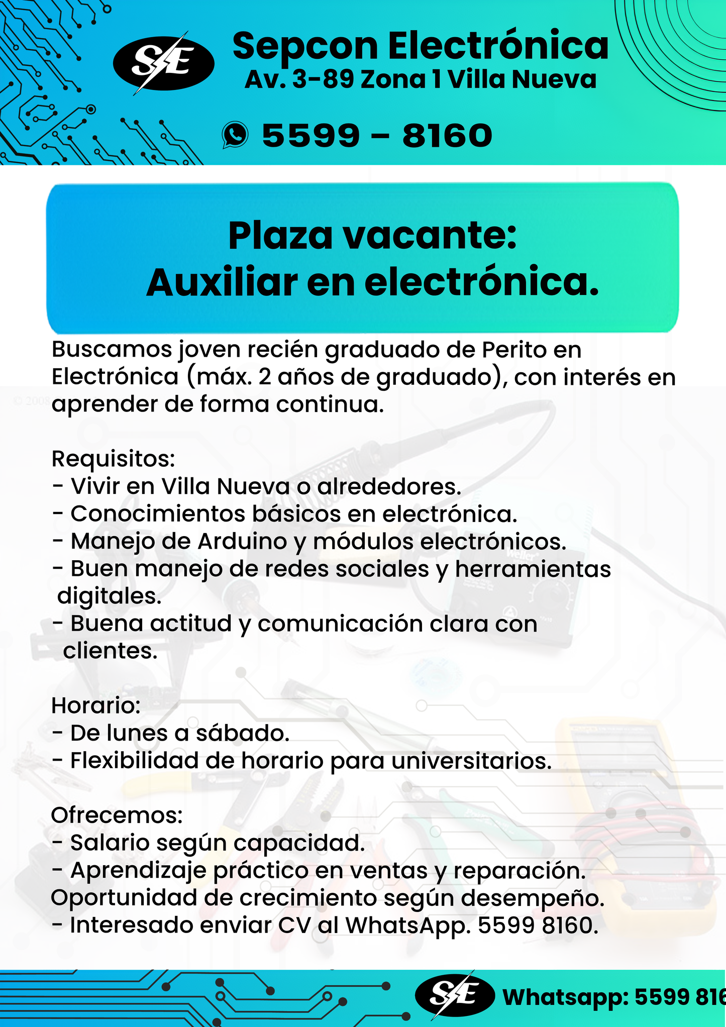 Vacante de empleo: Auxiliar en Electrónica