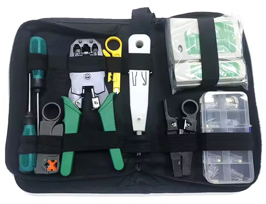 Kit de herramientas de Red: destornillador, ponchadora, pela cables, tester y destornilladores