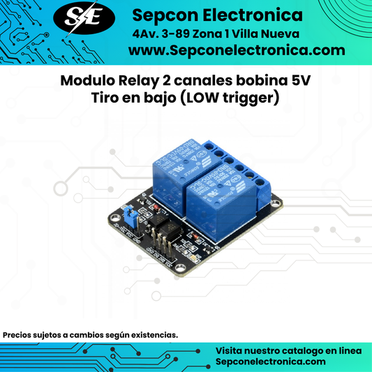 Modulo relay 2 canales bobina 5V tiro en bajo