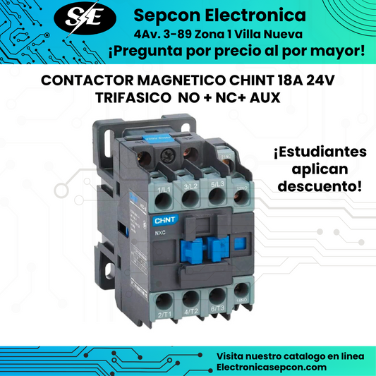 Contactor Magnético CHINT  18A 220V Trifásico  NO + NC+ AUX