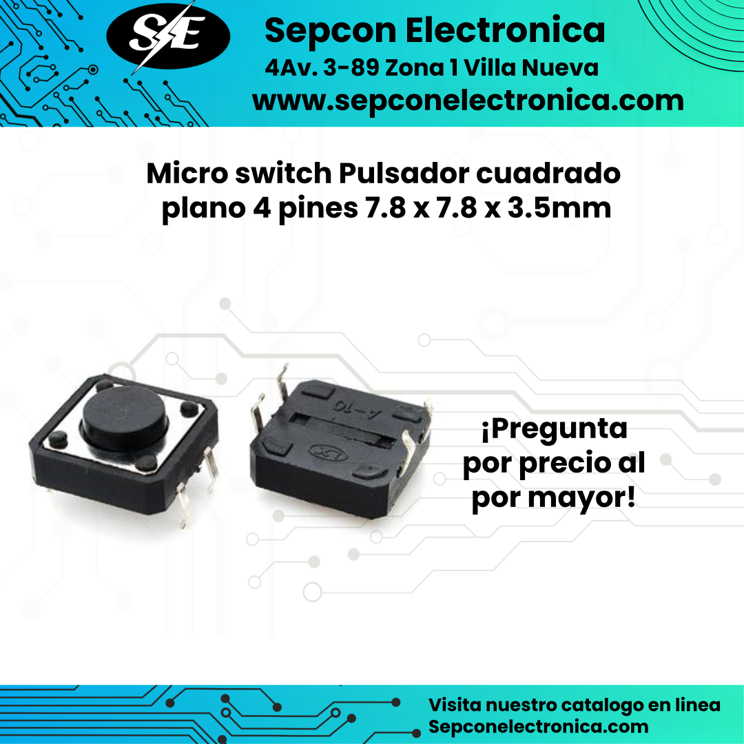 Micro switch Pulsador cuadrado plano 4 pines 7.8 x 7.8 x 3.5mm TS-042