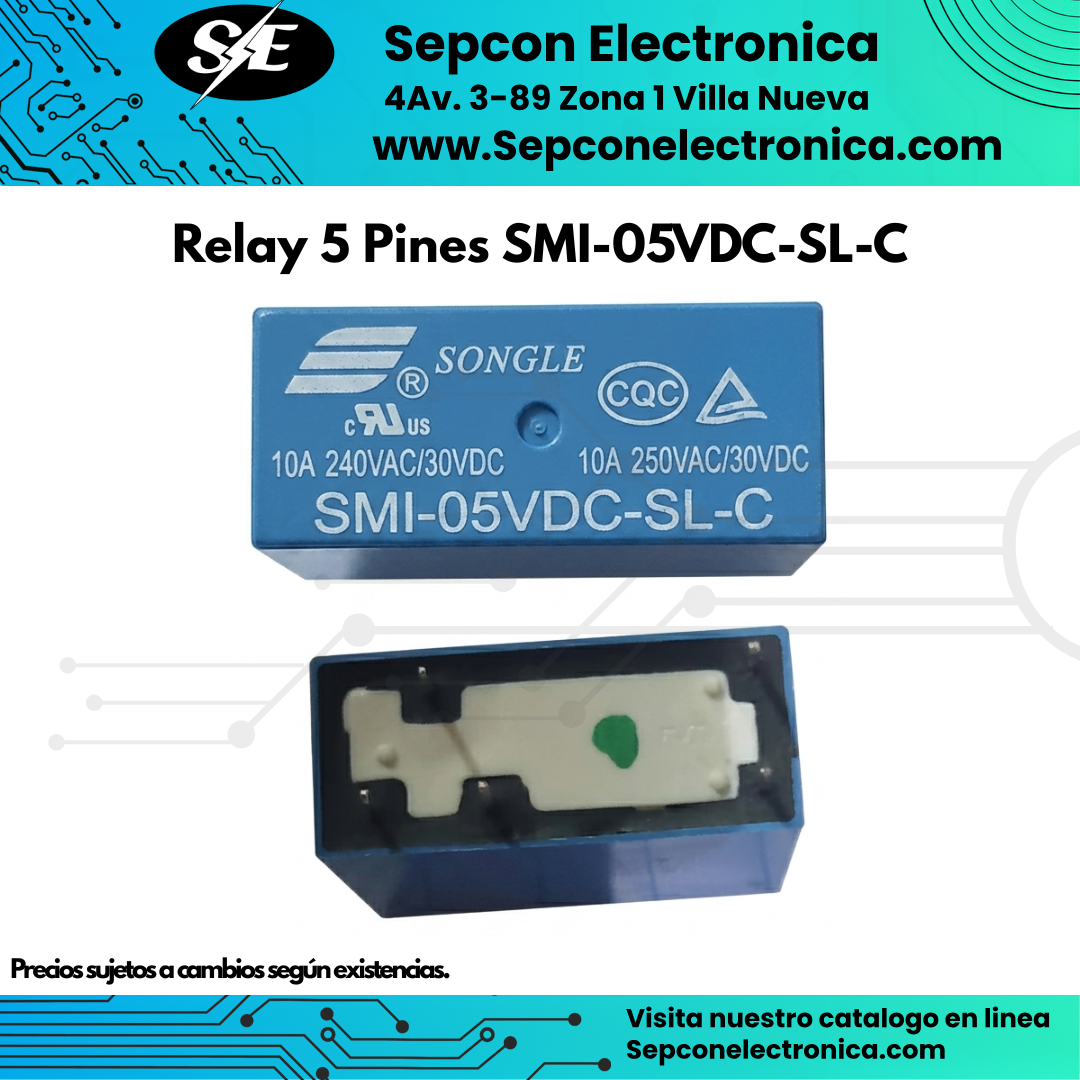 Relay Songle 5 Pines 5VDC 10A SMI-05VDC-SL-C SPDT