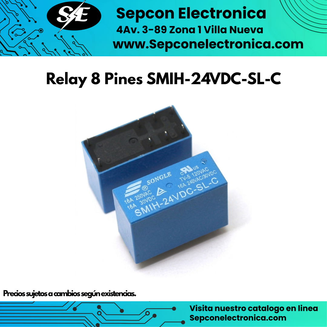 Relay Songle 8 Pines 24VDC 16A SPDT SMIH-24VDC-SL-C