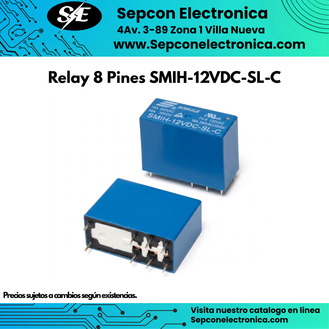 Relay Songle 8 Pines 12VDC 16A SPDT SMIH-12VDC-SL-C
