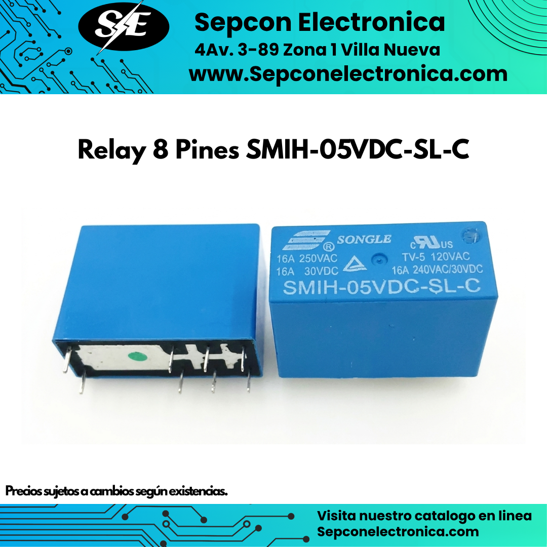 Relay Songle 8 Pines 5VDC 16A SPDT SMIH-05VDC-SL-C