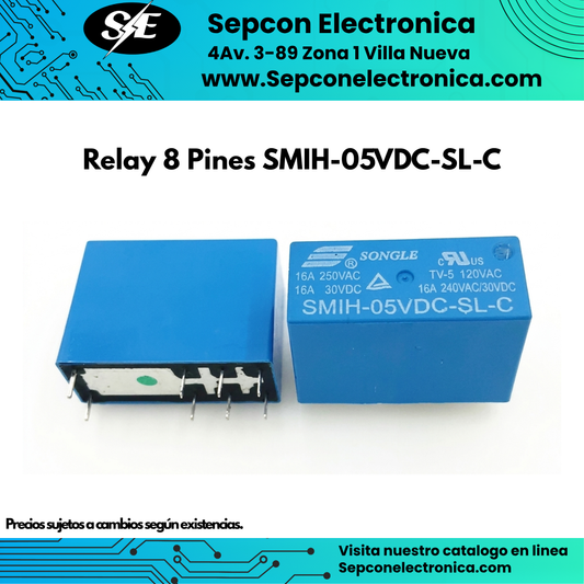 Relay Songle 8 Pines 5VDC 16A SMIH-05VDC-SL-C SPDT