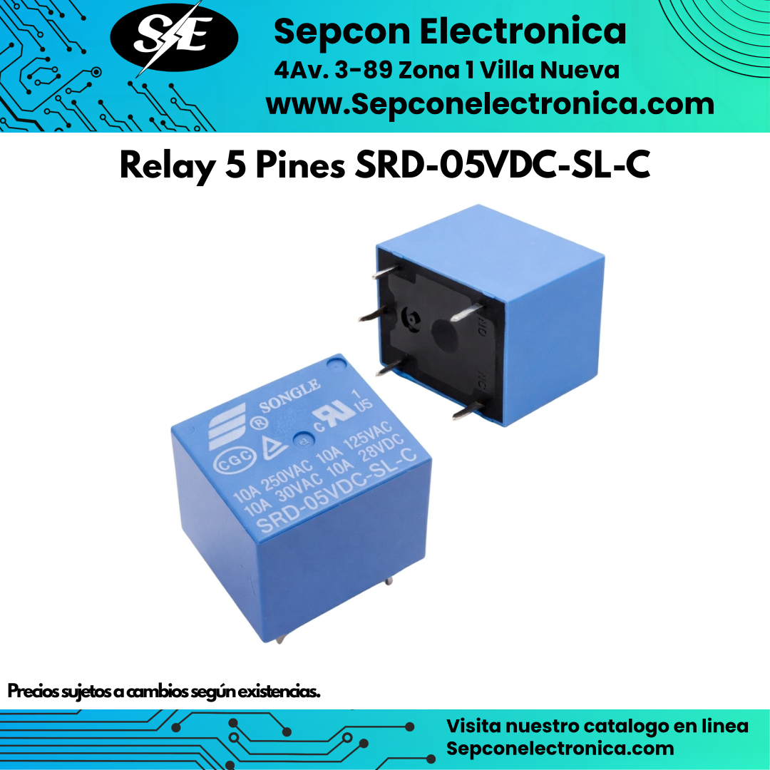Relay Songle 5 Pines 5VDC 10A SRD-05VDC-SL-C SPDT