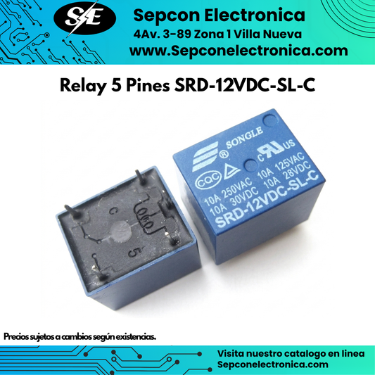 Relay Songle 5 Pines 12VDC 10A SRD-12VDC-SL-C SPDT