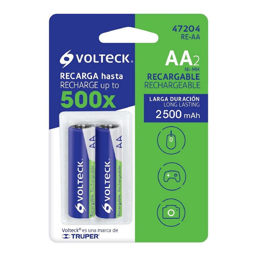 Baterías recargables AA de 2500 mAh larga duración Voltek 47204