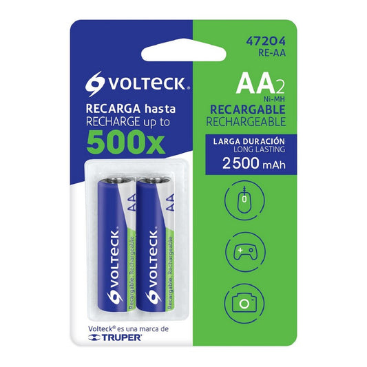 Baterías recargables AA de 2500 mAh larga duración Voltek 47204