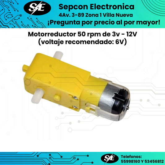 Motorreductor Amarillo 3–12 V 50 RPM – Ideal para Robótica y Arduino
