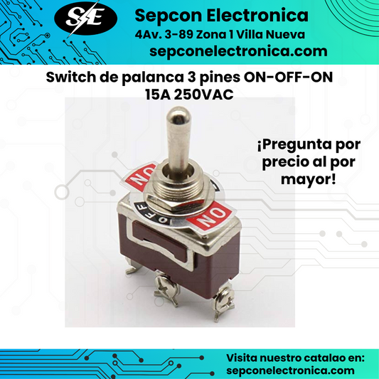 Switch de Palanca OFF-ON-OFF 3 Pines 15A 250V AC SPDT