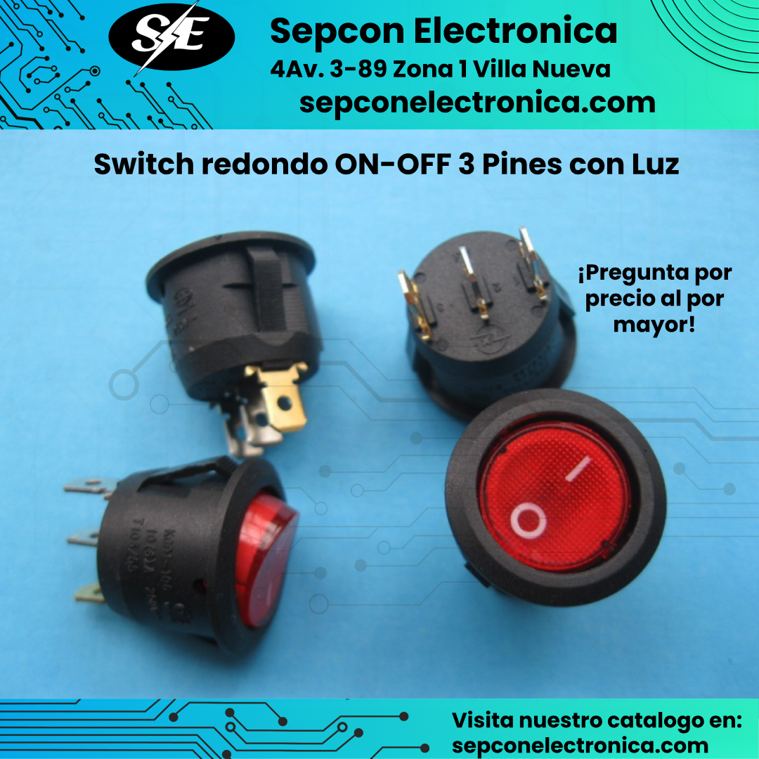 Switch redondo ON-OFF 3 pines con luz || cafeteras y electrodomésticos.
