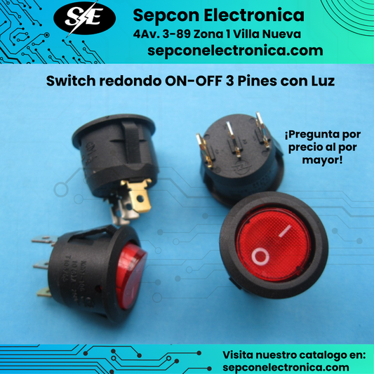 Switch redondo ON-OFF 3 pines con luz || cafeteras y electrodomésticos.
