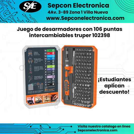 Juego de desarmadores con 106 puntas intercambiables truper 102398
