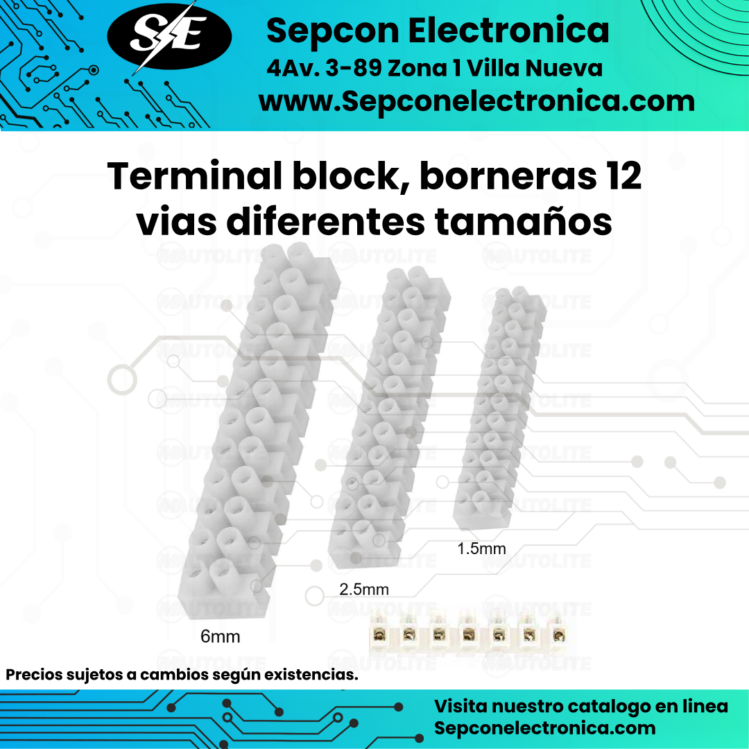 Terminal block, borneras 12 vías diferentes tamaños