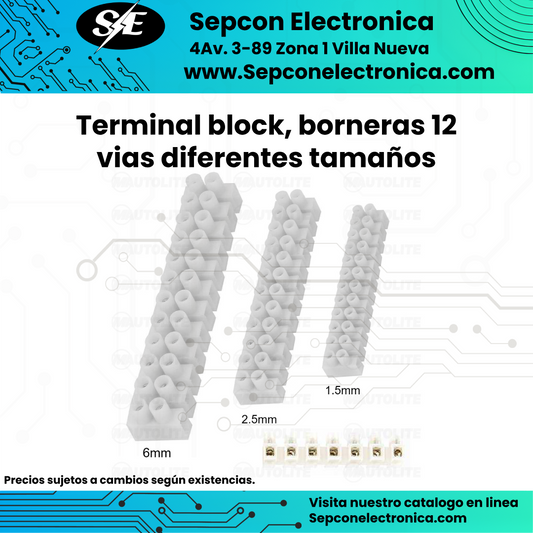 Terminal block, borneras 12 vías diferentes tamaños