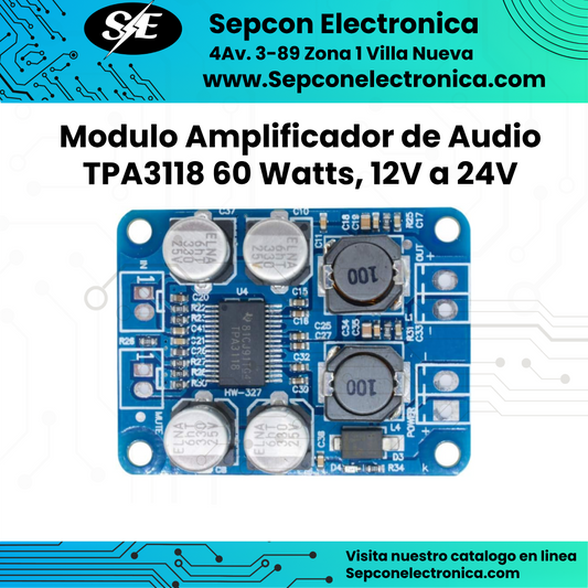 Modulo amplificador de audio TPA 3118 60W, de  12V a 24V